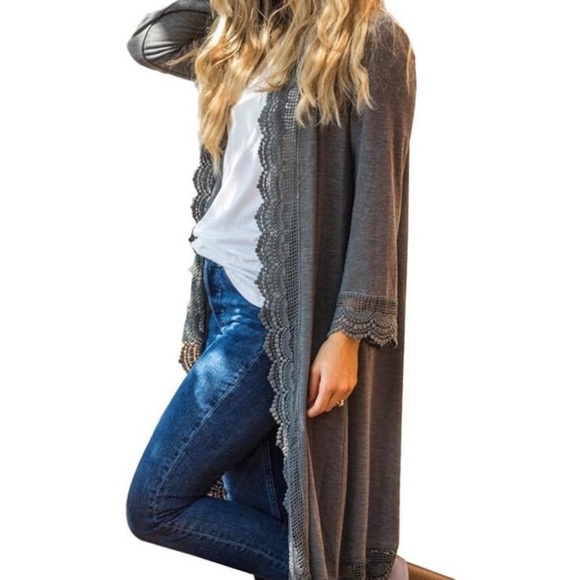 Tickled Teal Women's Lace Trim Casual Wrap Cardigan Coverup Outerwear Sweater - Picture 1 of 3